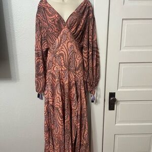 Paisley Long Sleeve Maxi Dress - Pink